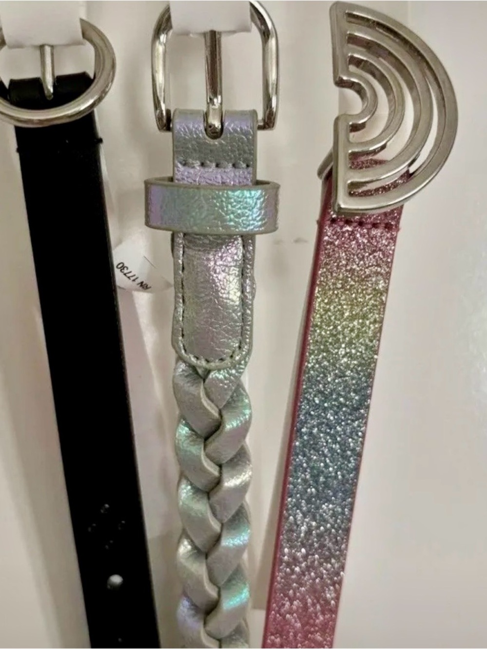 Cat & Jack Kids Belt Trio - Black, Iridescent Silver, Pink-Blue Glitter